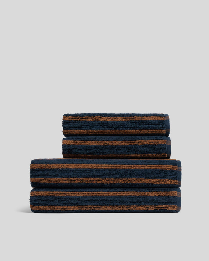 2+2 Organic Resort Stripe Bath Bundle - Ink with Tobacco